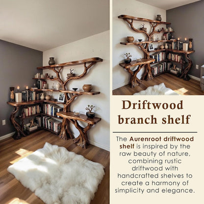 Aurenroot Corner Tree Branch Solid Wood Floating Bookshelf