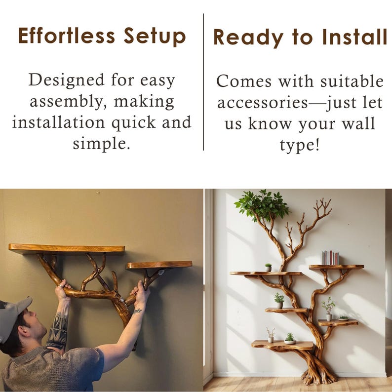 Solid Wood Driftwood Tree Branch Wall Mount Floating Shelf