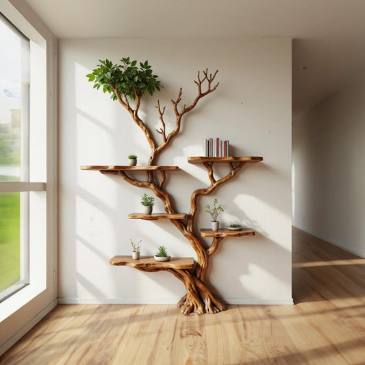 Solid Wood Driftwood Tree Branch Wall Mount Floating Shelf