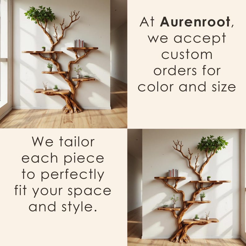 Solid Wood Driftwood Tree Branch Wall Mount Floating Shelf