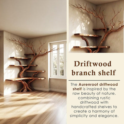 Aurenroot Corner Tree Branch Solid Wood Floating Bookshelf