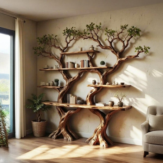 Solid Wood Tree Branch Bookshelf Driftwood Sculpture Art